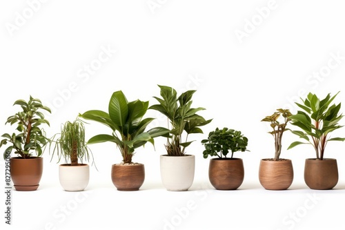 Collection of beautiful plants in ceramic pots isolated on white