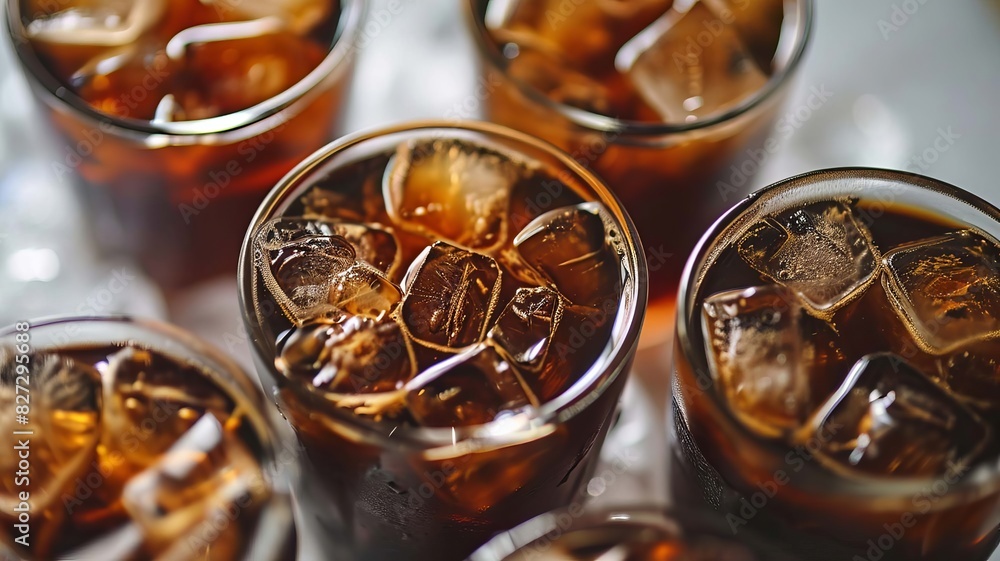 Glass of iced coffee with milk and ice cubes. selective focus. Generative AI, Glass of iced coffee with milk and ice cubes. selective focus. Generative AI,