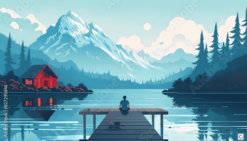 Illustrate a flat design scene of a person enjoying a weekend getaway photo