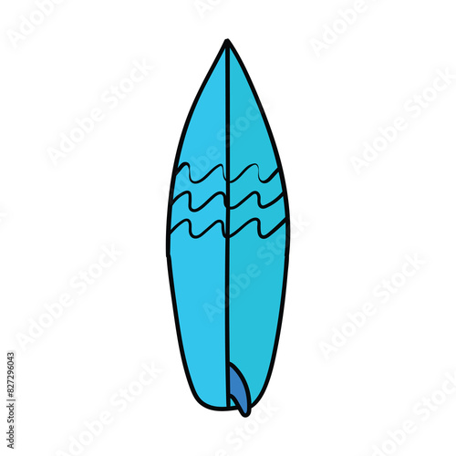 Hand drawn doodle surfboard on white background.