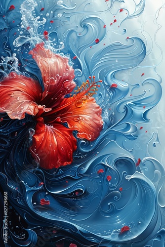 Red Flower on Blue Background