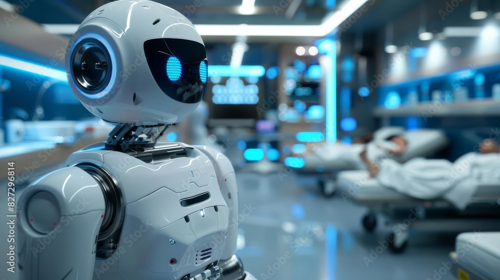 Emergency room nurse robot quickly triaging patients, using advanced diagnostics to prioritize care in critical situations Emergency room nurse robot quickly triaging patients, using advanced diagnostics to prioritize care in critical situations