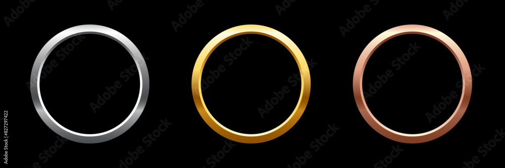 Gold, silver and bronze metal circle frames 3d vector realistic ...