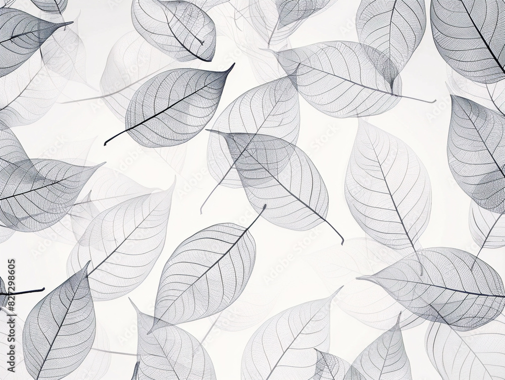 A black and white background with intricate leaf pattern, elegant and delicate design aesthetic.