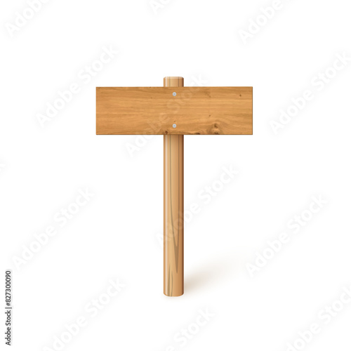 3d wooden signboard vector illustration. Realistic wood sign post. Blank arrow with wood texture, plywood road pointer. City guidance