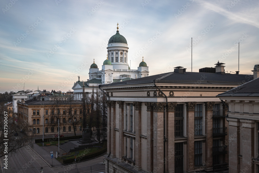 Obraz premium Helsinki Cathedral with domed rooftop and clock tower