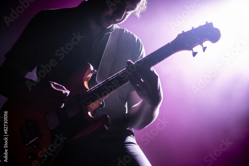guitarist playing instrument on stage photo