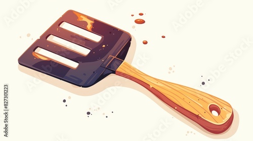 Illustration of a spatula tool in a cartoon 2d style for grilling BBQ food photo