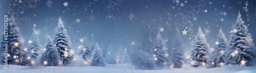 Christmas winter landscape background Snow forest Copy space Illustration for web poster banner. Christmas Winter Landscape Background: Snow Forest Illustration 