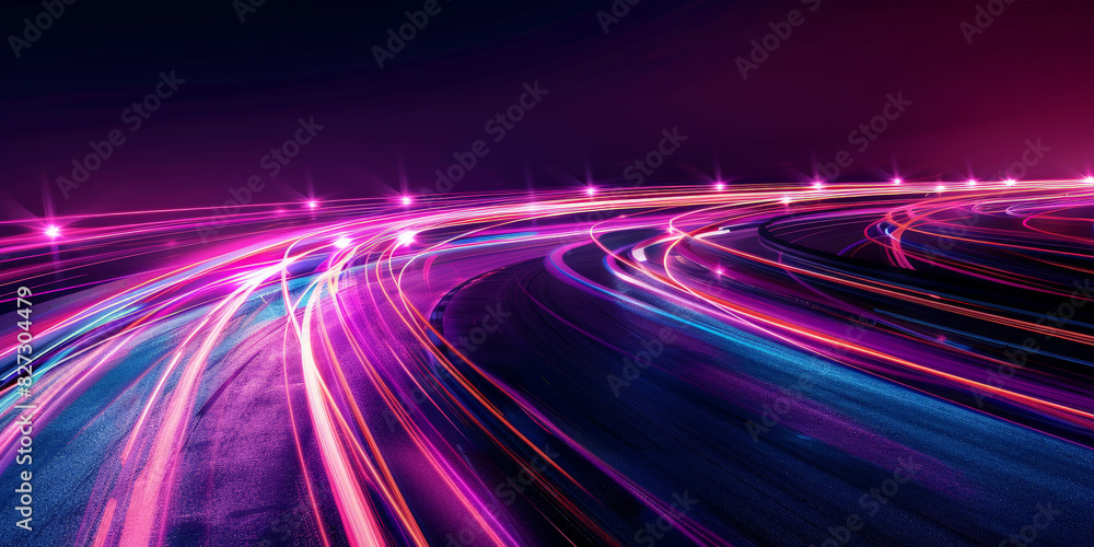 A minimalistic background with blurred light trails in purple and pink, speed motion. Pink and purple neon light trails in motion creating a dynamic and futuristic visual experience A minimalistic background with blurred light trails in purple and pink, speed motion. Pink and purple neon light trails in motion creating a dynamic and futuristic visual experience