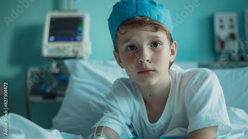 The child in hospital bed photo