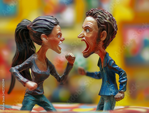 Cartoon-Style Figures of an Angry Couple Arguing