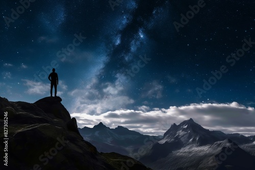 lone climber watching stars in the sky