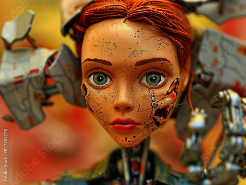 Expressive Steampunk Doll with Intricate Mechanical Details