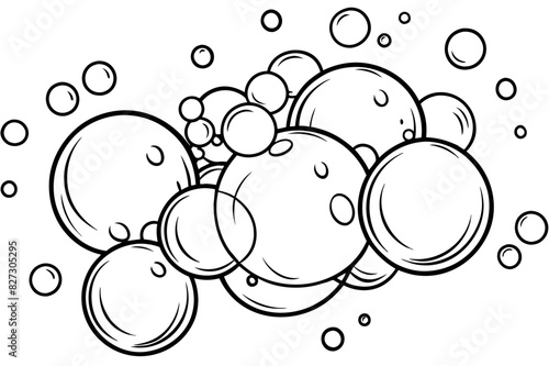 Black and white sketch of clustered bubbles for coloring book. Outline drawing of bubbles, artistic and monochrome. Simplified bubble sketch, elegant and minimalistic.