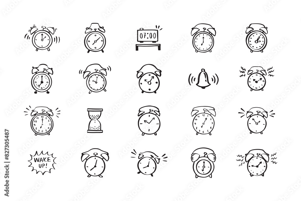 Hand drawn doodle alarm. different alarm Hand drawn doodle alarm. different alarm