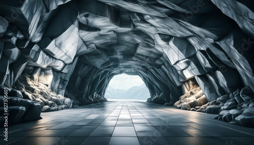 Stone tunnel. Cracked rock tunnel.