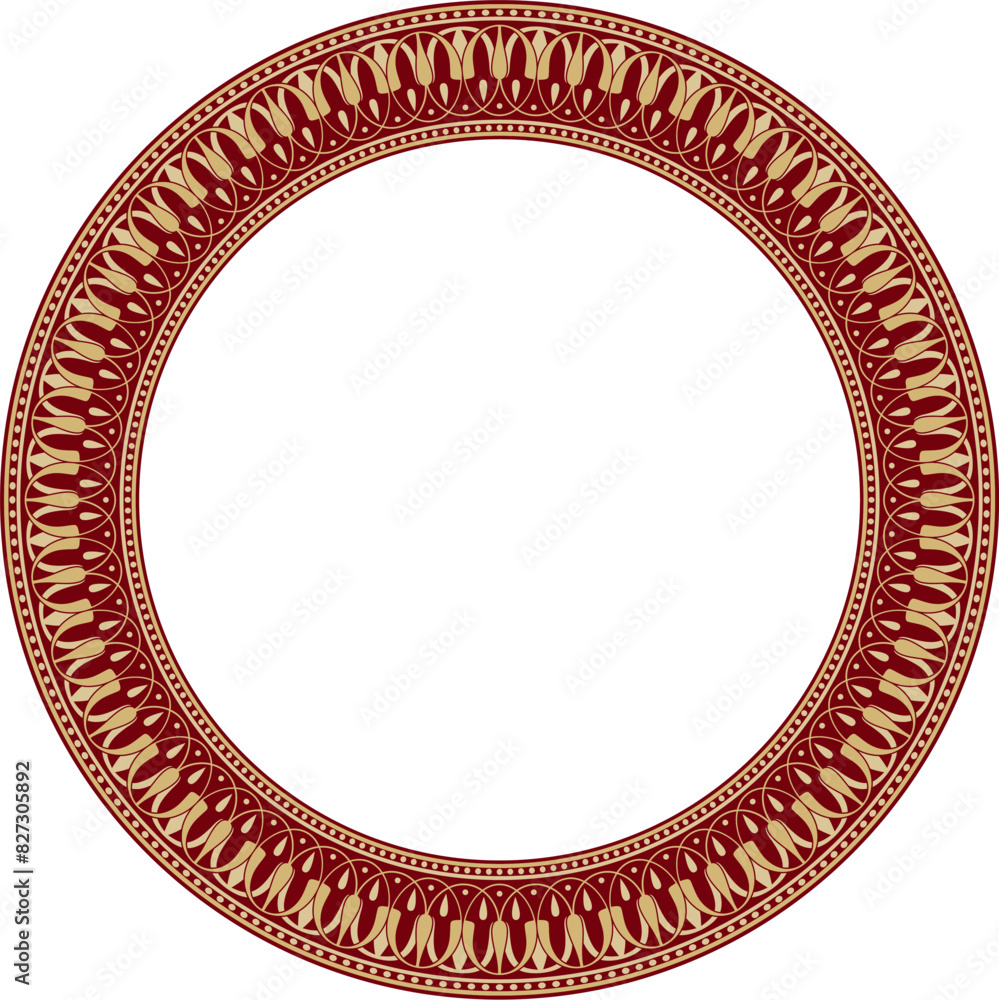 Vector gold and red round classic Greek meander ornament. Pattern, circle of Ancient Greece. Border, frame, ring of the Roman Empire Vector gold and red round classic Greek meander ornament. Pattern, circle of Ancient Greece. Border, frame, ring of the Roman Empire