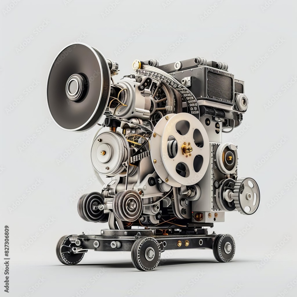 3D rendering of a steampunk movie camera with realistic details. The ...