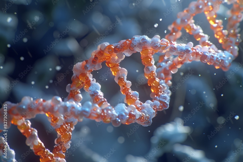 Orange DNA helix with digital connections, luminous and detailed Orange DNA helix with digital connections, luminous and detailed