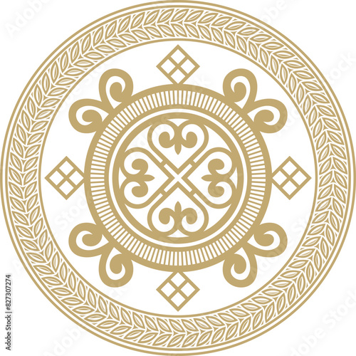 Vector gold round Yakut ornament. Endless circle, border, frame of the northern peoples of the Far East.