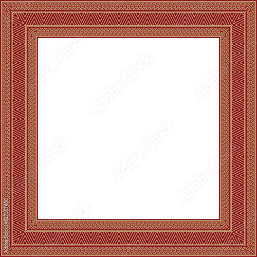 Vector gold and red square Yakut ornament. Infinite rectangle, border, frame of the northern peoples of the Far East.