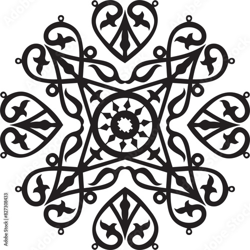 Vector monochrome Yakut amulet. Ornaments of the peoples of the Far North, Siberia, tundra, taiga