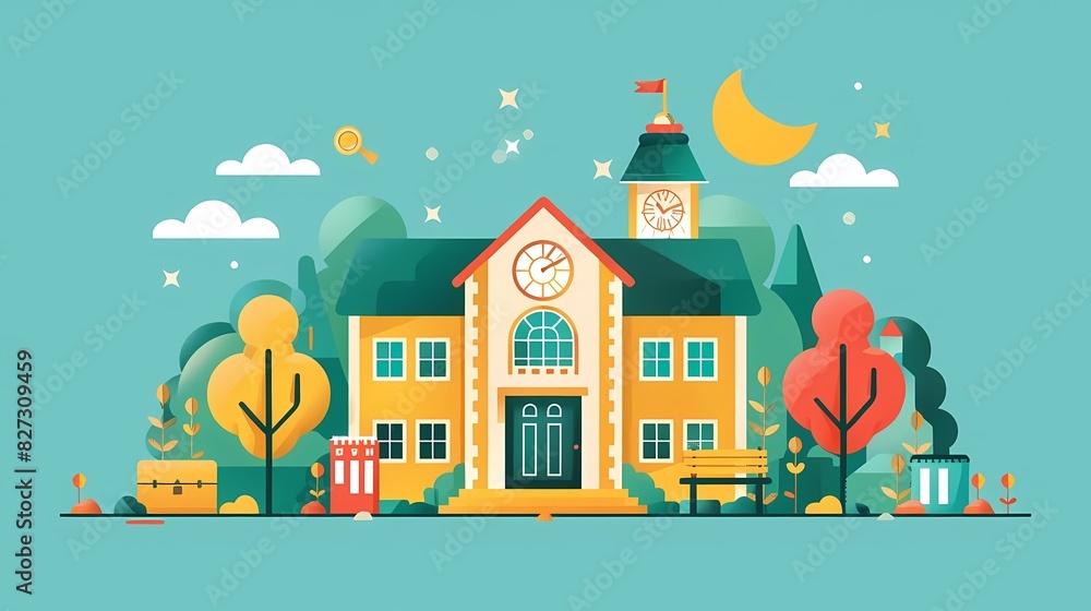 Imagine a flat design of a school calendar with the first day of school highlighted Imagine a flat design of a school calendar with the first day of school highlighted