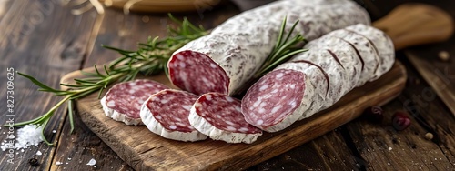 Fouette sausage on a board. Selective focus.