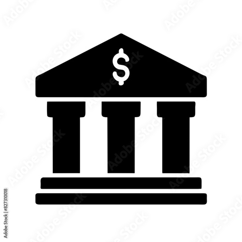 Bank Icon: Financial Institution Symbol with Money Vector Illustration for Banking Concept and Finance Silhouette Design