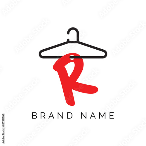 Letter R fashion logo, Hanging letter R vector Icon, boutique logo design. Initial capital R letter hanger icon