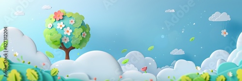 World environment day banner template design with flower, tree and earth in the sky with clouds representing the environmental protection concept. World environmental protection campaign poster © Sabina Gahramanova
