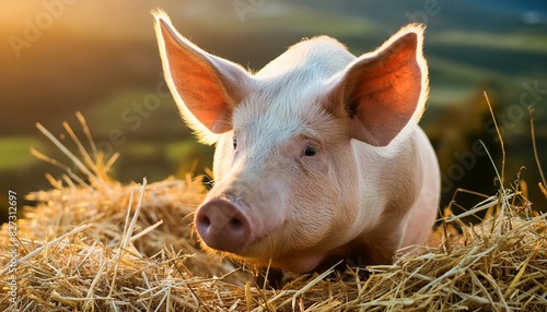 Pig on hay and straw