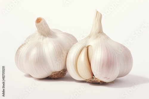 two heads of garlic isolated on white background