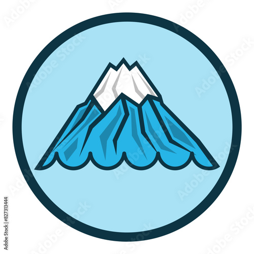 Blue Mountain with flash floods logo. Best for badge, logo, and mascot with Natural disaster themes