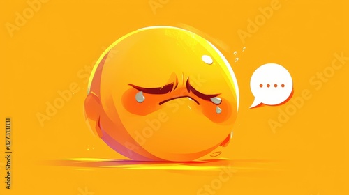 A cartoon illustration of a sad character emoji is shown with a colorful speech bubble urgently crying out for help photo