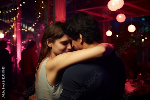 woman embracing boyfriend during party in night club
