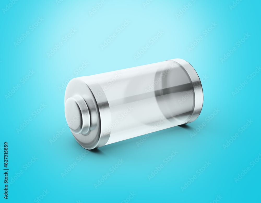 Transparent Shiny Empty Glass Battery Cell With Gray Metal Caps On Cyan Background 3d Illustration Transparent Shiny Empty Glass Battery Cell With Gray Metal Caps On Cyan Background 3d Illustration