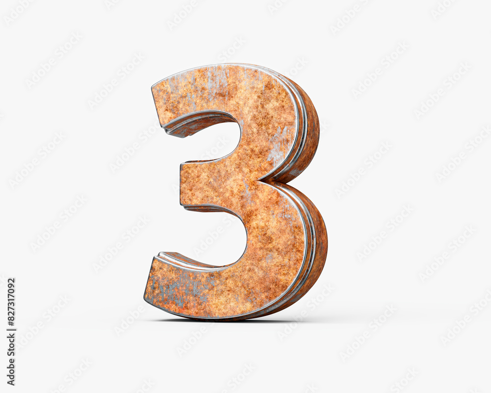 Number Three 3 Digit Made Of Old Rusty Iron Metal Texture On White Background 3d Illustration Number Three 3 Digit Made Of Old Rusty Iron Metal Texture On White Background 3d Illustration