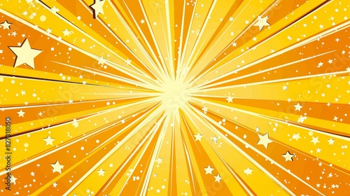 Vibrant comic yellow burst background with sparkling stars - playful and energetic illustration for creative projects and designs