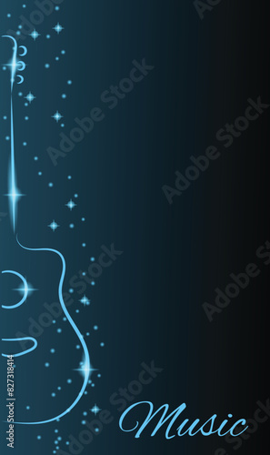 Guitar Silhouette on Shiny Glossy Background Copy Space. Art and entertainment industry concept vector