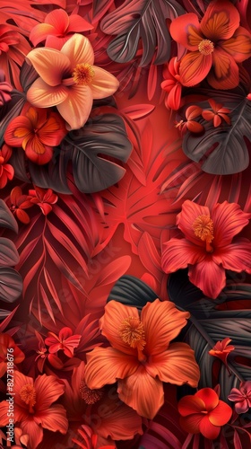 Tropical Red Flowers Illustration