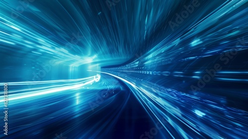 Dynamic abstract background with light streaks conveying speed and motion in cool blue tones for modern digital designs