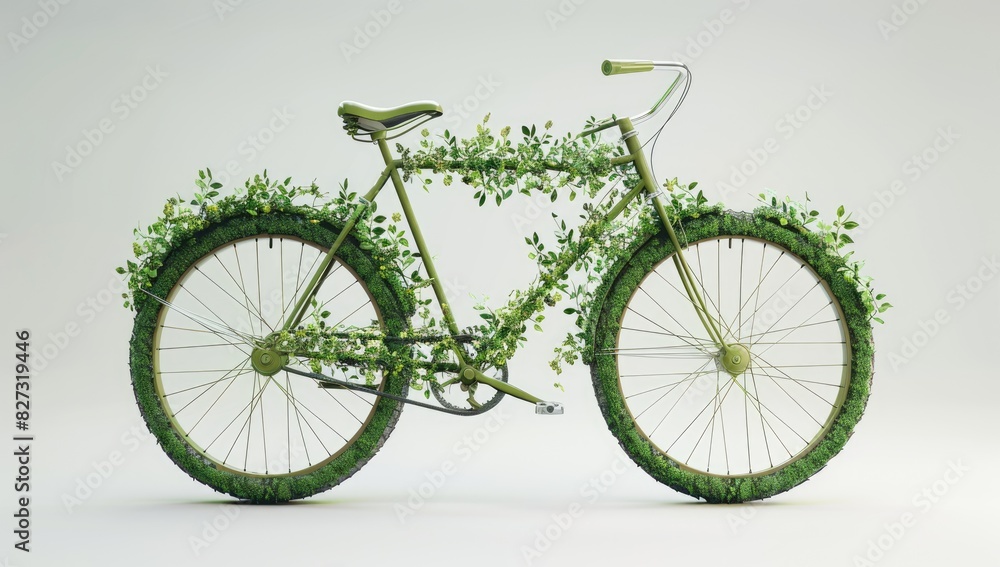 Fototapeta premium Green Bicycle Covered in Vines