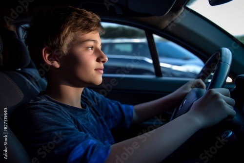 Young male driver inside the car