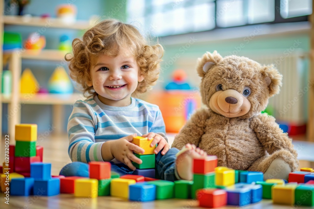 cute baby in a green cotton bodysuit is sitting on the floor of the house playing colorful educational toys. products for children, early development, nursery kindergarten. copy space for text. cute baby in a green cotton bodysuit is sitting on the floor of the house playing colorful educational toys. products for children, early development, nursery kindergarten. copy space for text.