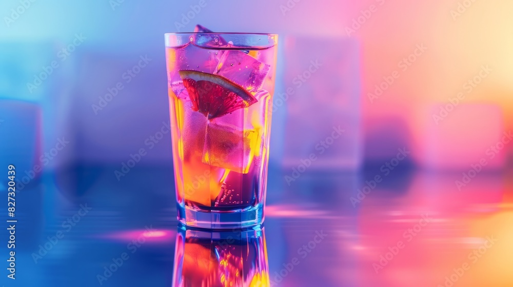 Vibrant cocktail glass illuminated by hypnotic neon light, perfect for rave party atmosphere or colorful drink concepts Vibrant cocktail glass illuminated by hypnotic neon light, perfect for rave party atmosphere or colorful drink concepts