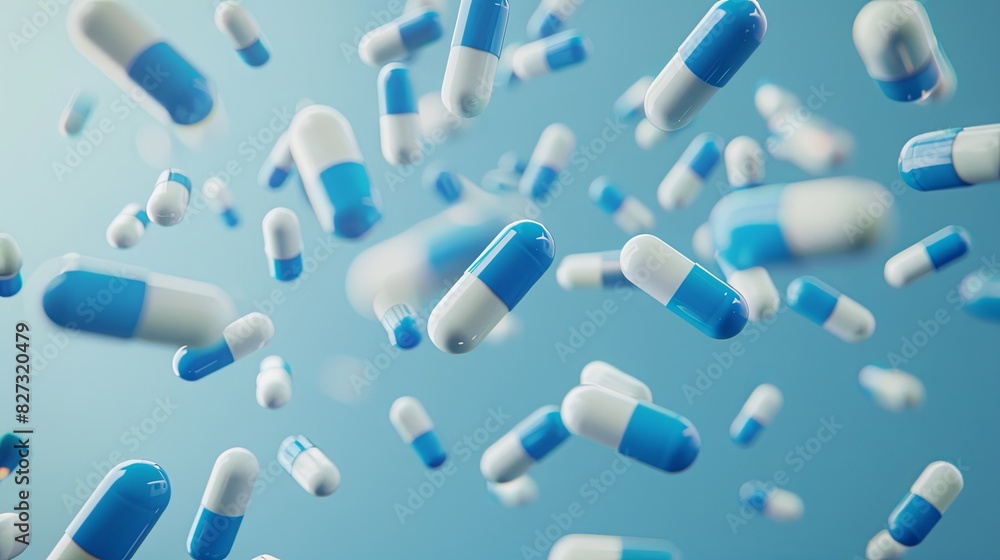 Dynamic Falling Blue and White Antibiotic Capsules Dynamic Falling Blue and White Antibiotic Capsules