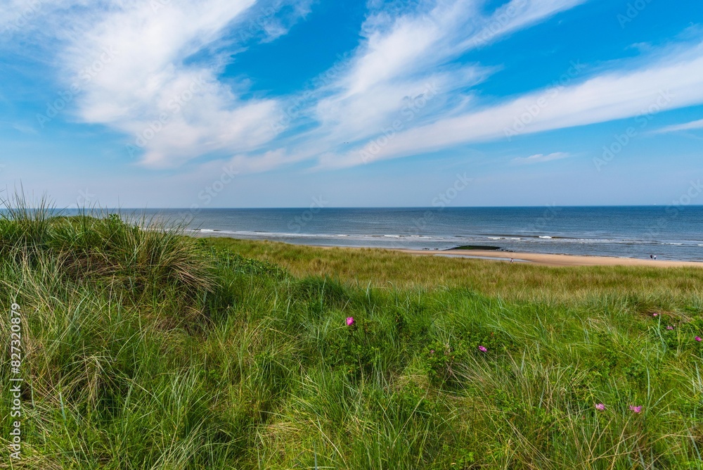 Callantsoog Netherlands Northsea coast with blue sky and little waves Callantsoog Netherlands Northsea coast with blue sky and little waves