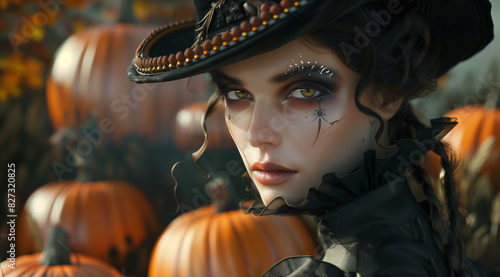 Background image of beautiful beauties appearing at night on Halloween,夜のハロウィーンに現れる美しい美女の背景画像,Generative AI